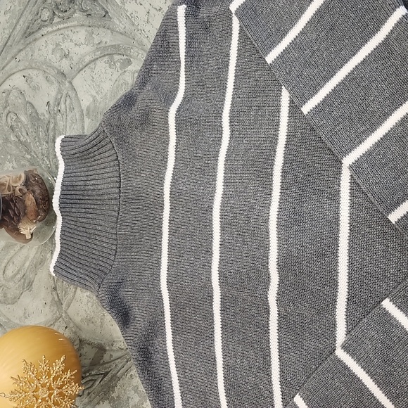 United Collors Of Benetton Men's Gray Striped Cowl Neck Zip Sweater Pullover L - Picture 10 of 12